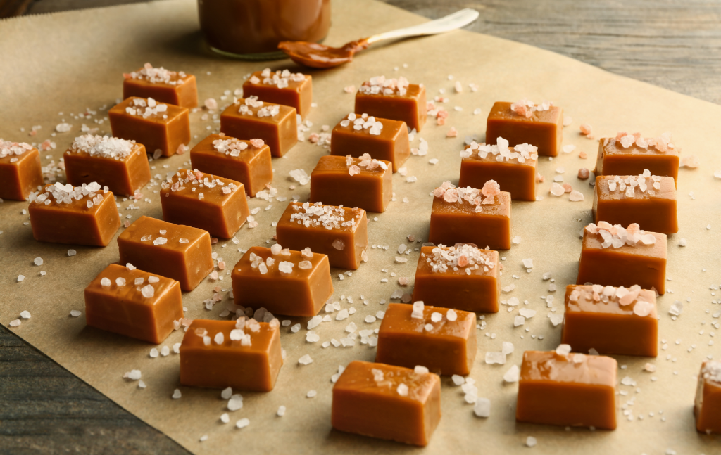 salted caramel candies on wax paper